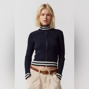 BDG Urban Outfitters Bella Recycled Zip-Up Cardigan in Navy